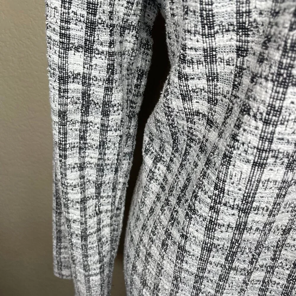 Melloday Black White Plaid Open Front Cotton Blend Longline Coat Jacket M